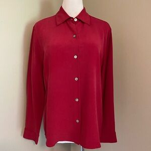 Nordstrom Sz L Classic Red Button-Up Women's Silk Blouse
